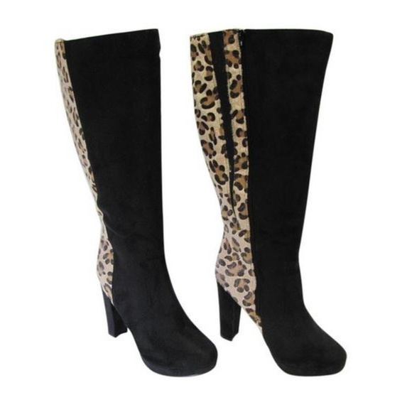torrid Shoes - Torrid Zoe Leopard/Black Faux Suede/Fur Boot
